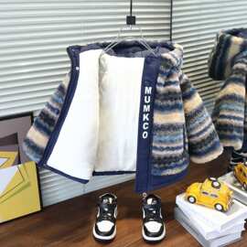 男童加绒棉服外套秋冬装儿童夹棉加厚毛毛衣2026新款宝宝冬季棉袄