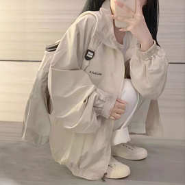 美式风衣外套女春秋款学生宽松休闲百搭夏季薄款冲锋衣夹克上衣潮