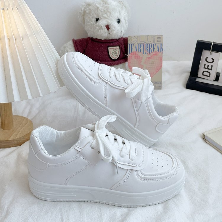 2023 Summer new platform soft bottom solid color leather surface lightweight middle school student women's shoes women's casual sports white shoes