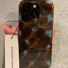 简约ins棕蓝色晕染豹纹双层适用iphone16pro苹果15新款14手机壳13