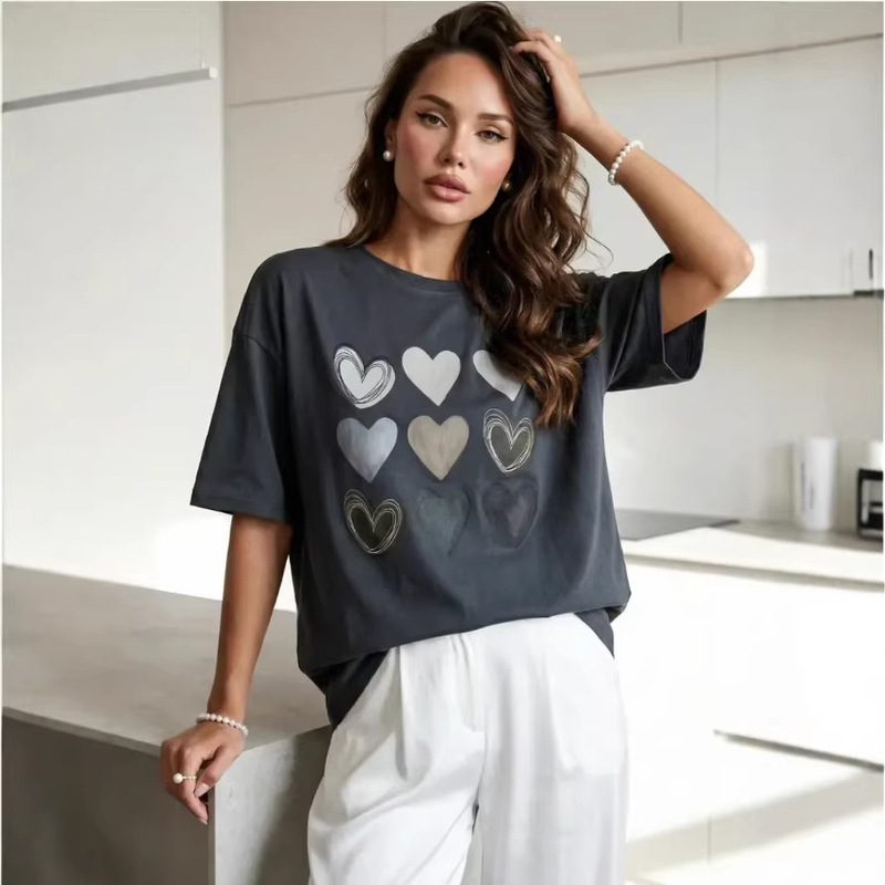 In-Stock Pure Cotton American-Style Short-Sleeve Raglan Amazon Cross-Border Women's T-Shirt, Loose-Fitting Top, High-Quality Independent Brand