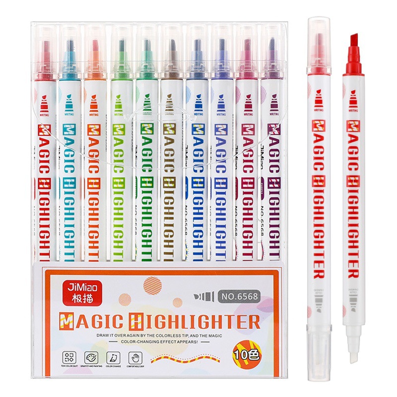 Resalte la pluma 10 colores traje de doble cabeza cambio de color estudiante marcado pluma productos genuinos magia cambio de color pluma mano cuenta graffiti pluma