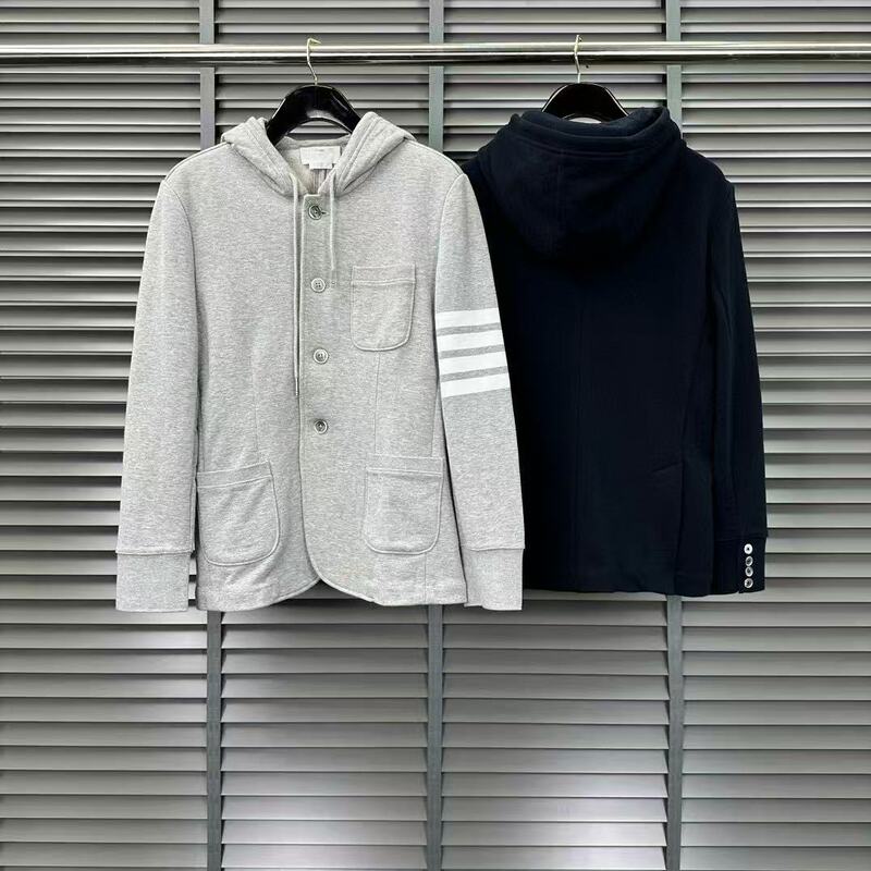 TB suit button hooded four-bar casual all-match top men's and women's same simple long-sleeved cardigan jacket jacket TB suit button hooded four-bar casual all-match top men's and women's same simple long-sleeved cardigan jacket jacket