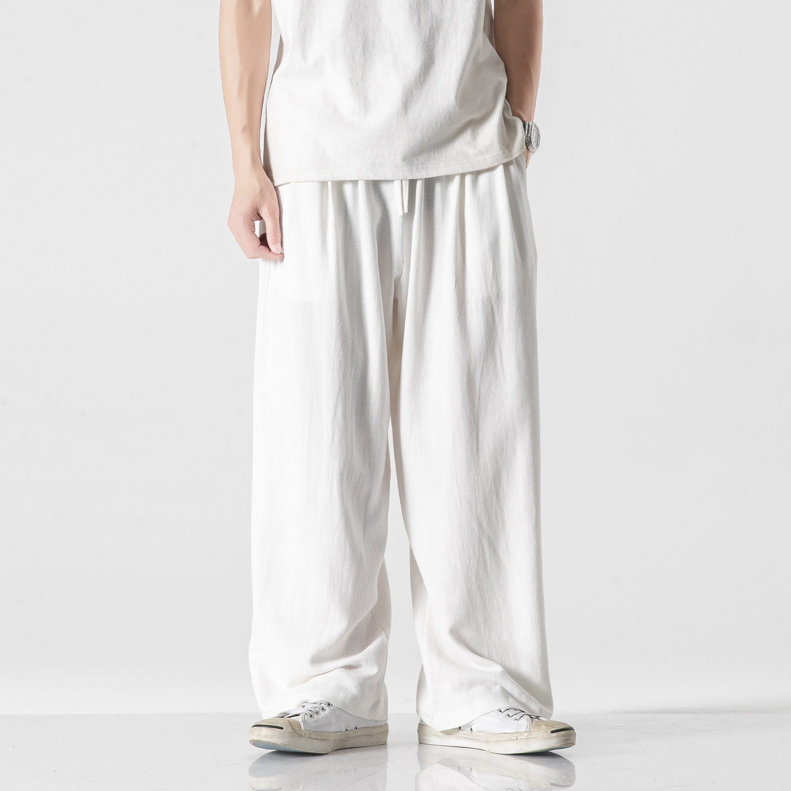 Pantalones de lino de estilo chino Pantalones deportivos rectos sueltos de los hombres ropa de algodón de verano moda nacional más tamaño pantalones de pierna ancha pantalones Casuales