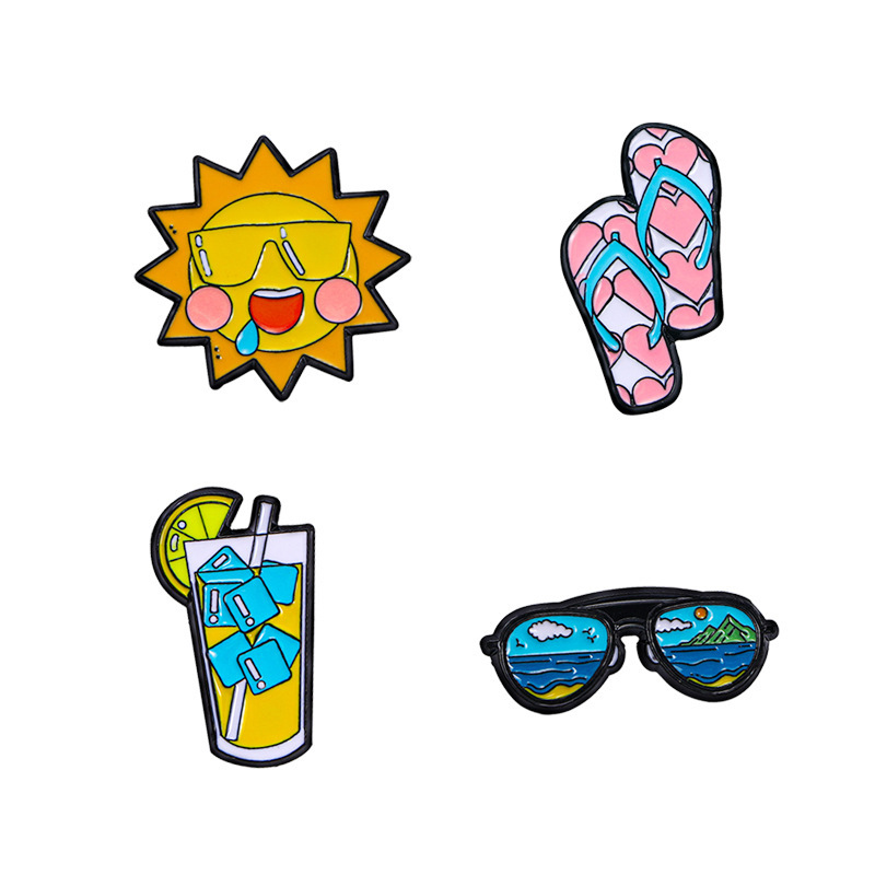 Cartoon Sun Brooch Summer Beach Vacation Series Slippers Sunglasses Ice Drink Badge Casual Badge