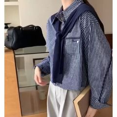 2025早秋新款韩版时尚百搭休闲格子衬衫女设计感衬衣披肩长袖套装