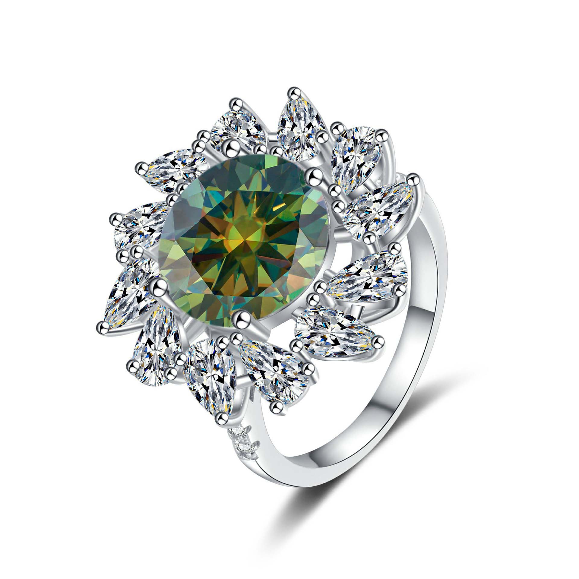 S925 anillo de diamante de color de plata esterlina, anillo de diamante en forma de pera de 5 quilates, anillo de mujer elegante y lujoso