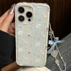 Cute Cat and Puppy Illustration Phone Case Suitable for iPhone 15 Pro Max, Apple 14, for Women, 13, 12, Double Layer