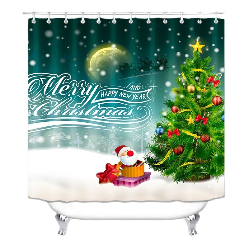 Nueva SERIE DE Navidad transfronterizo e-commerce HD Impresión digital árbol de Navidad Hotel baño Cortina de ducha suministro directo de fábrica