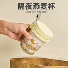 隔夜燕麥杯帶勺蓋早餐杯批發玻璃杯便攜牛奶杯禮品梅森杯酸奶杯子