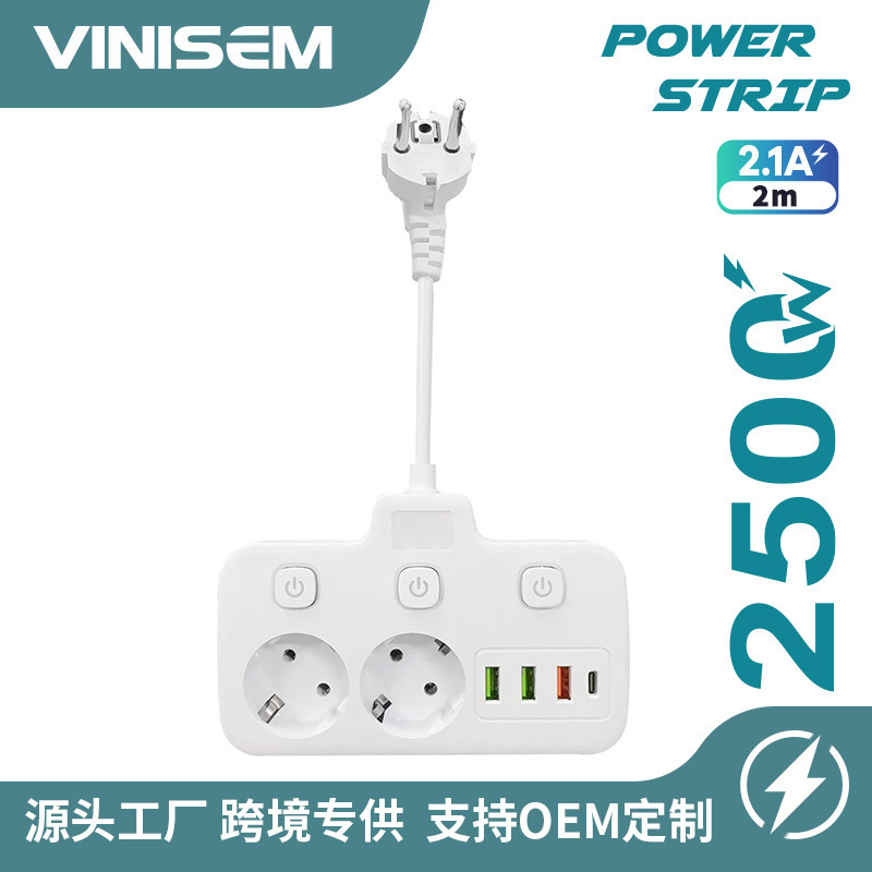 欧规插孔欧规转换器带USB type C快充usb插座亚马逊欧美排插