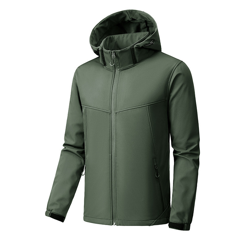 2025 High Quality Outdoor Soft Shell Charge Jacket Men's Detachable Hood Windproof Waterproof Graphene Solid Color