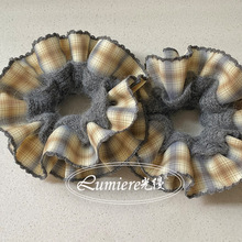 日韩ins小众灰色毛线晕染格纹双层发圈温柔复古高级头花新款发绳