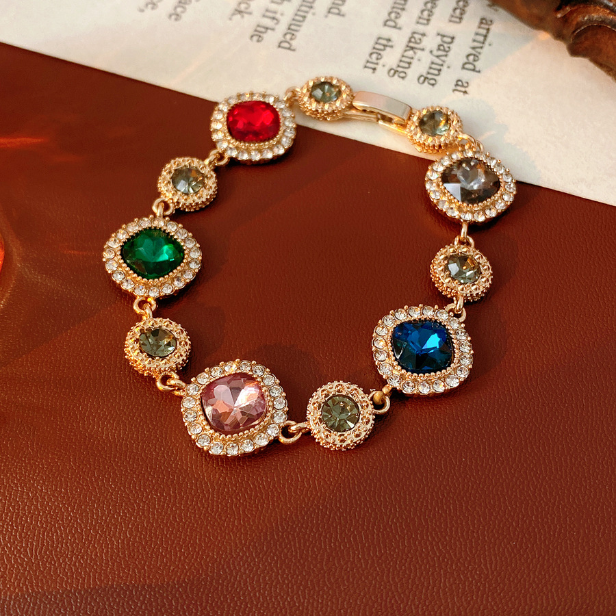 Medieval vintage diamantes geométricos pulsera de fijación pulsera de moda retro versátil pulsera ligera lujo de alta sensación joyas de mano mujeres image 7