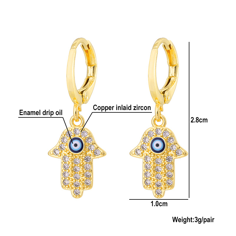 Mode Huile Dégoulinant Mal Yeux Cuivre Incrusté Zircon Plaqué 18k Réel Or Géométrique Boucles D'oreilles display picture 7