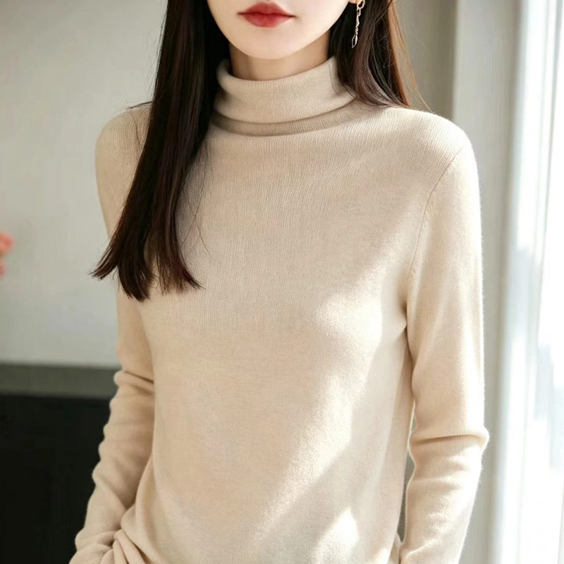 New autumn and winter women's turtleneck sweater with rolled edges, solid color, loose fit, long-sleeved, thin knit top New autumn and winter women's turtleneck sweater with rolled edges, solid color, loose fit, long-sleeved, thin knit top