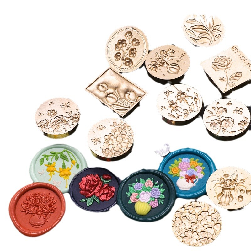 Sello de pintura de fuego serie de plantas tulipán rosa artística fuego pintura sello creativo cera regalo