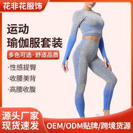 欧美无缝瑜伽服套装女防震运动瑜伽背心蜜桃臀健身瑜伽裤长裤批发