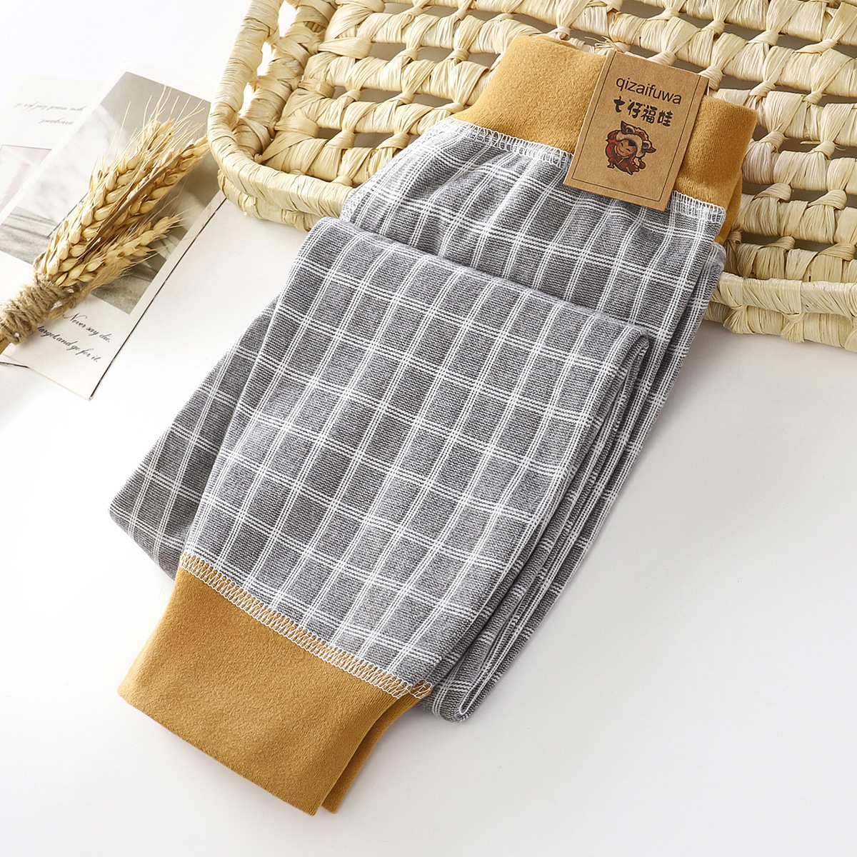 children‘s dralon pants boy‘s unlined trousers baby girl autumn and winter thermal pants medium and big children thickened plaid long johns leggings fashion