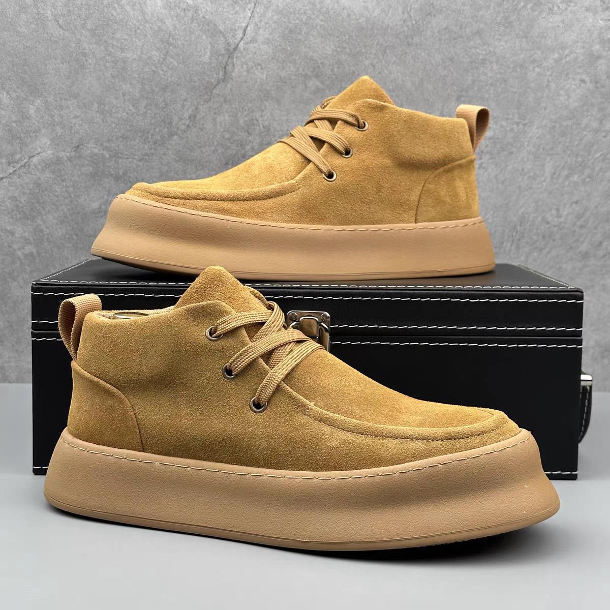 High-Top Men's Shoes Autumn and Winter 2025 New Trendy Versatile Casual Sneakers Men's Suede Leather Shoes Mid-Top Boots
