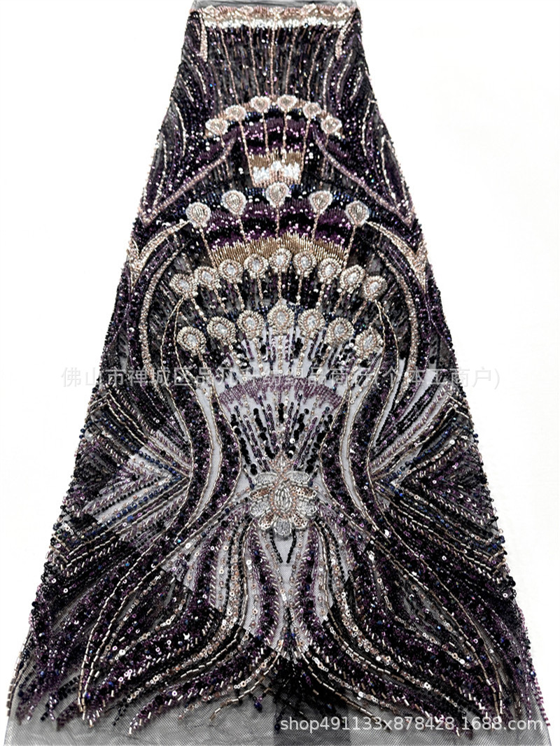 Radiante vertical anchoa bordada tela de malla de tela de alfombra roja de cola de pez vestido de boda madre lujosa tela de fiesta