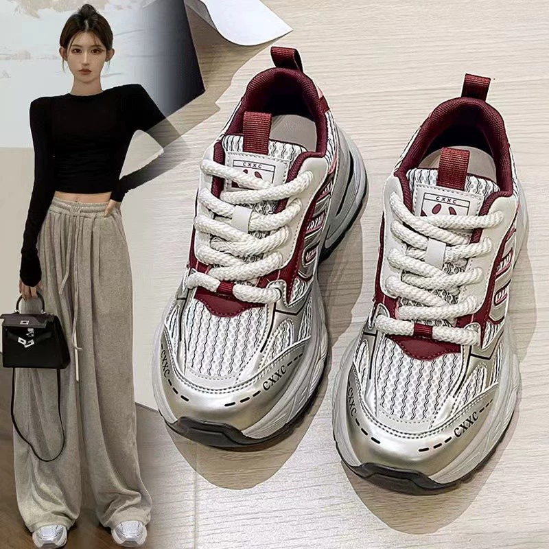 Спортивная обувь женская весна 2024 новая мода дикая маленькая толстая подошва легкая дикая туфля