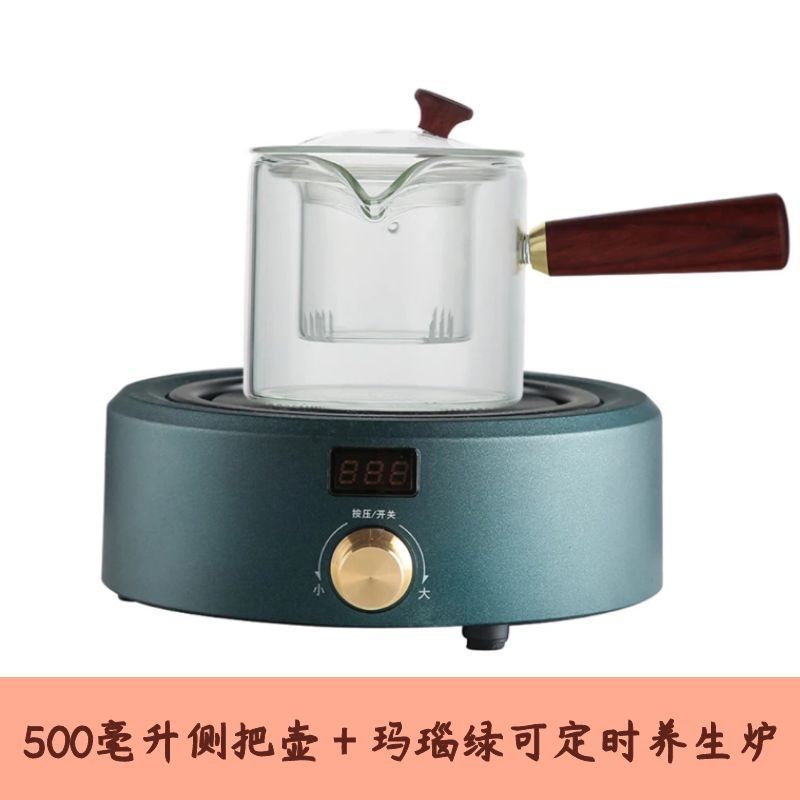 시간 제한이 가능한 짙은 녹색 전기 스토브 + 500ml 측면 손잡이 주전자