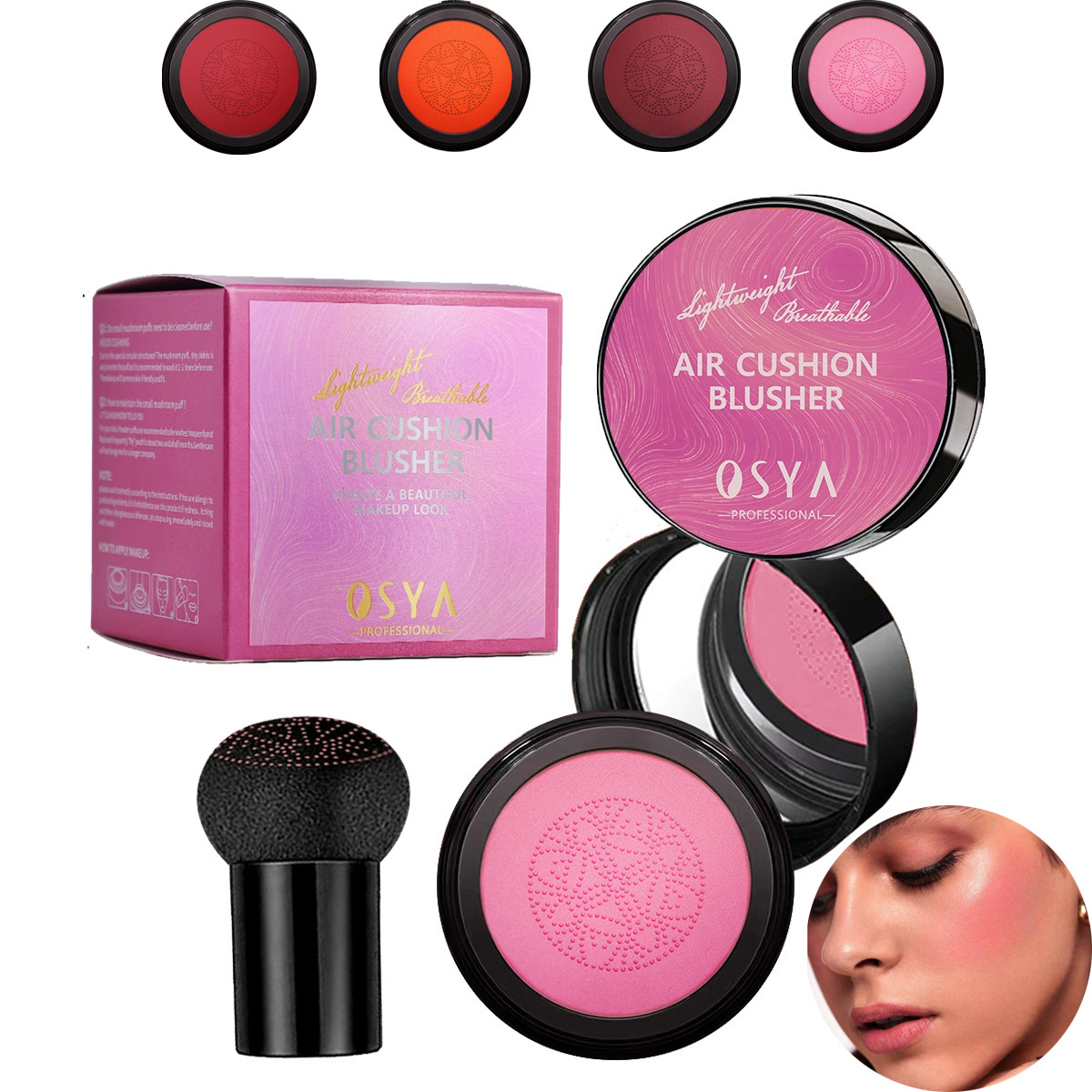 氣墊腮紅粉胭脂粉水潤蘑菇頭粉撲腮紅膏TEMU自然