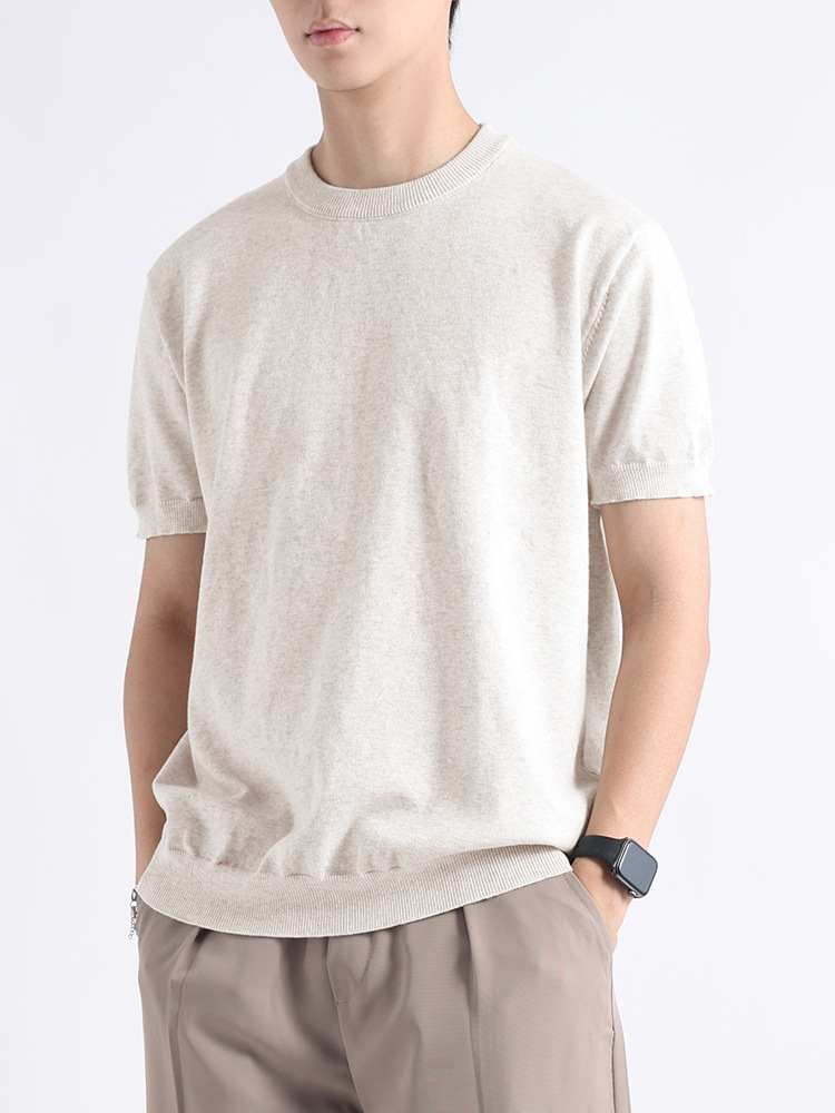 Camiseta de gama alta, suéter de manga corta, lujo ligero, sentido de alta gama 2025 nueva camiseta casual de todo fósforo, top de media manga para hombres y hombres