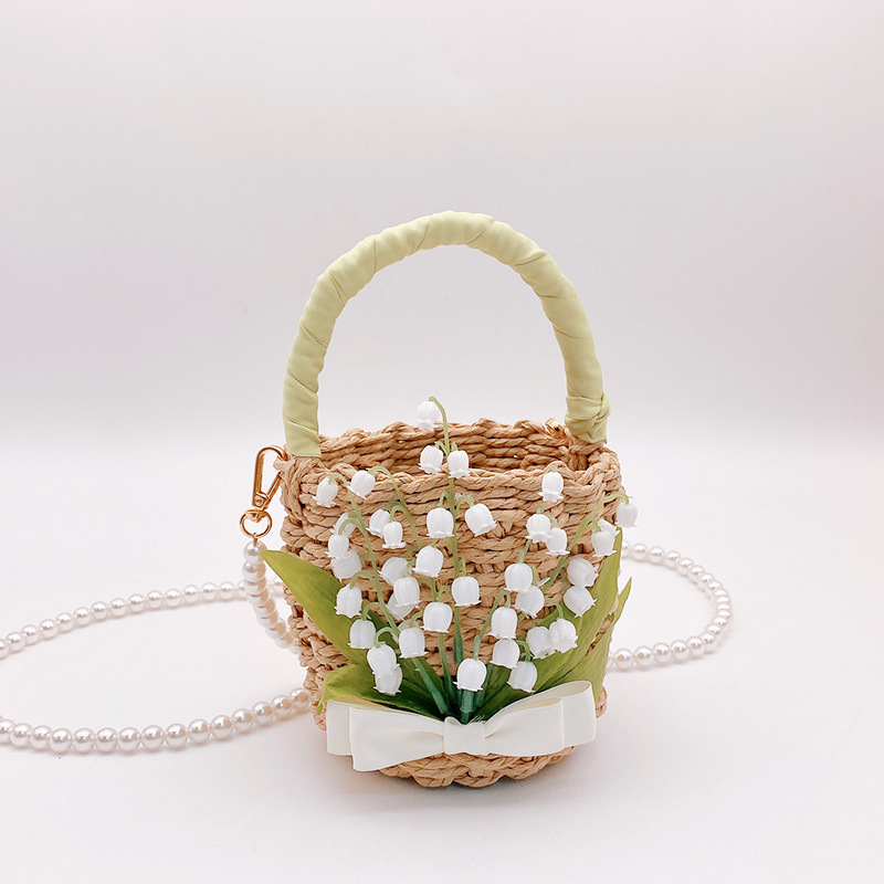 Women's Small Straw Flower Bow Knot Vacation Beach Weave Open Straw Bag display picture 9