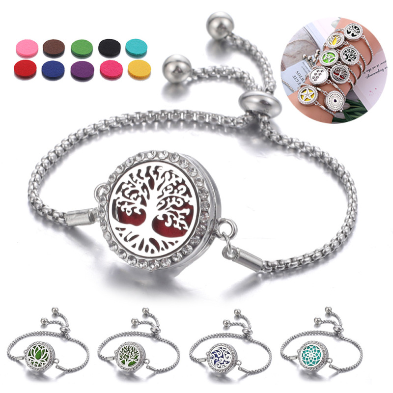 European and American Diamond-encrusted Titanium Steel High Quality Aromatherapy Openable Essential Oil Bracelet European and American Life Tree Adjustable Perfume Bracelet European and American Diamond-encrusted Titanium Steel High Quality Aromatherapy Openable Essential Oil Bracelet European and American Life Tree Adjustable Perfume Bracelet