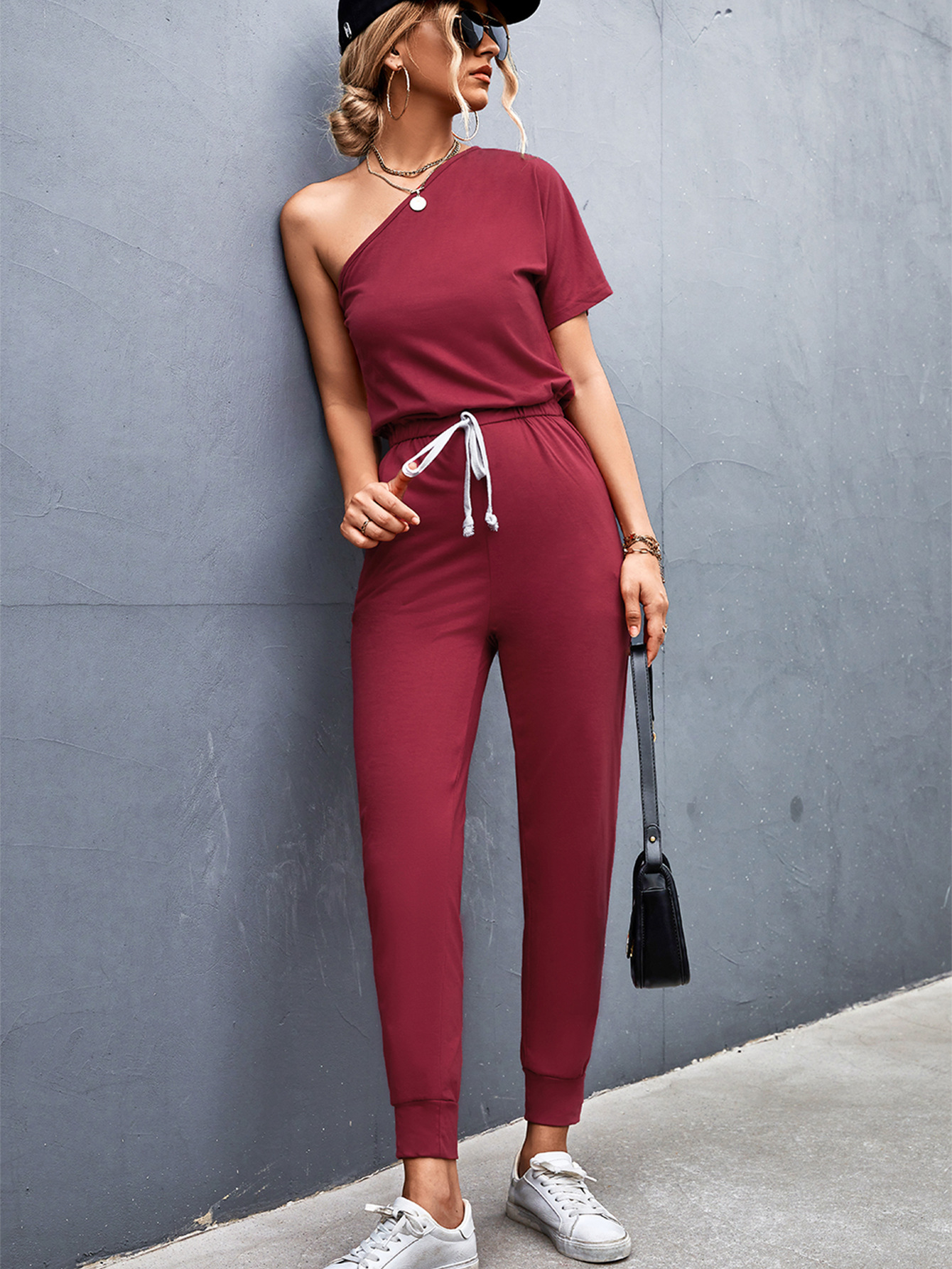 Women Clothing Diagonal Shoulder Jumpsuit