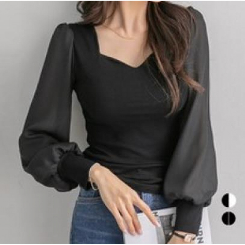 外单韩国日系日本外贸短袖长袖针织拼接雪纺上衣春秋冬打底衫性感