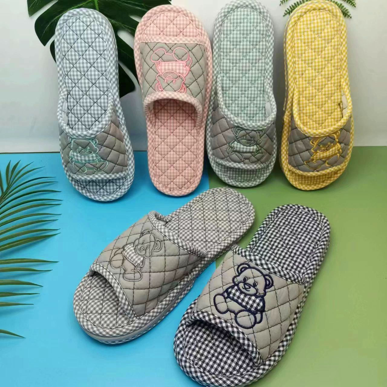 Трансграничные парные тапочки из чистой хлопчатобумажной ткани, мужские и женские весенне-осенние домашние утолщенные трехслойные Нескользящие бесшумные напольные тапочки в помещении