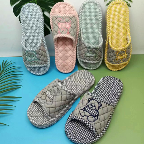 Cross-border pure cotton fabric art couple slippers for men and women, suitable for spring and autumn home indoor, thick three-layer anti-slip silent floor slippers