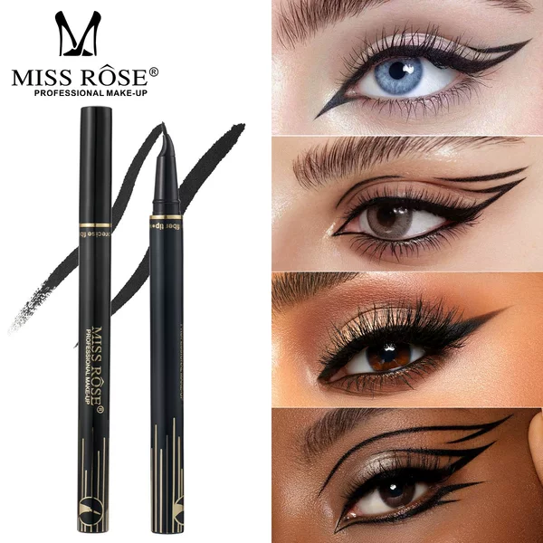 Miss Rose Cross-Border Black Cotton Core Curved Hook Eyeliner Waterproof, Delicate, Long-Lasting and Rich Eyeliner Eye Makeup Eyeliner