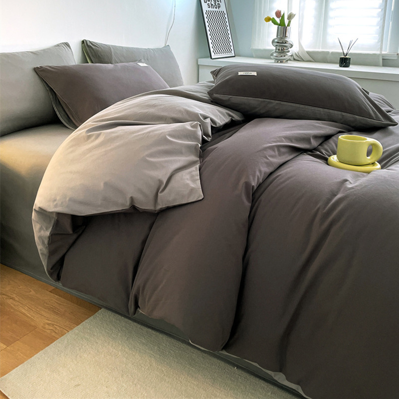 Estilo simple algodón lavado de algodón traje de cuatro piezas 100 algodón individual funda de edredón otoño e invierno dormitorio de estudiantes ropa de cama