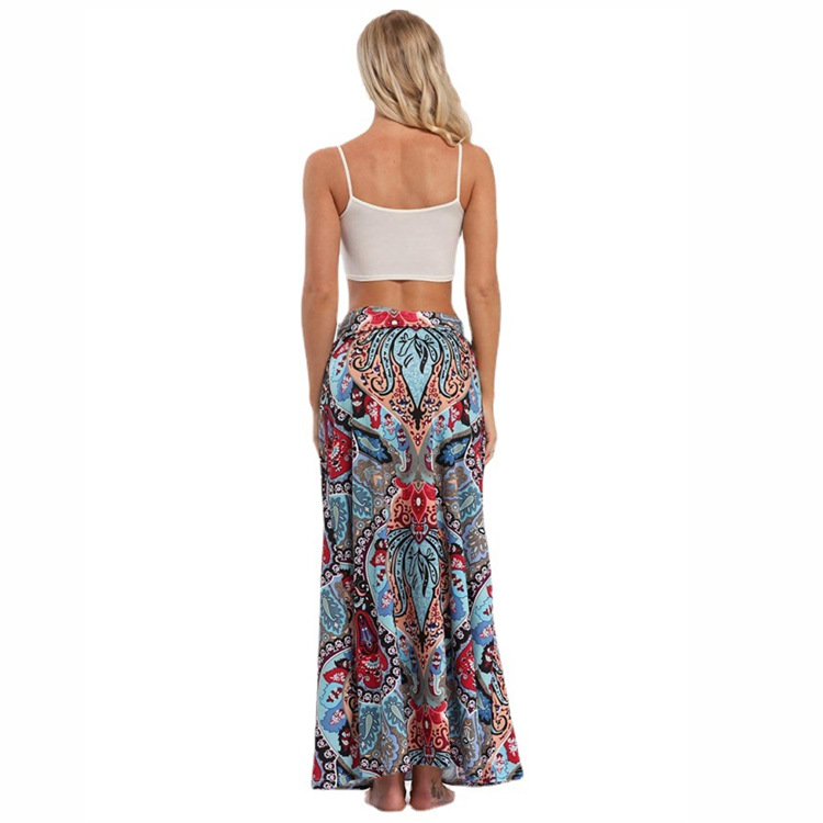 Jupe longue bohème évasée taille haute à imprimé léopard pour femme, collection été 2022_voghion.com