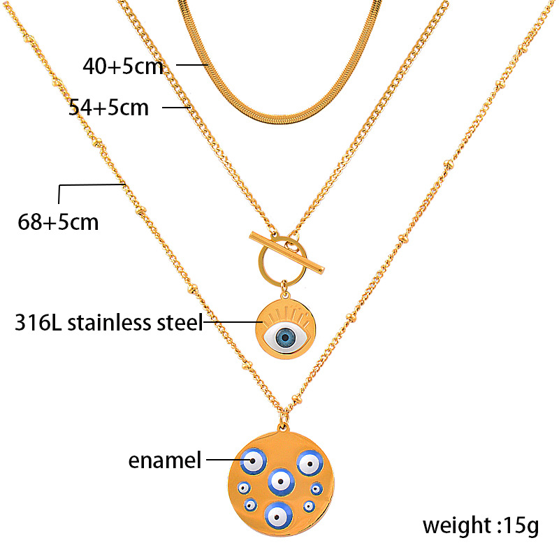 Retro Round Devil's Eye Titanium Steel Enamel Layered Necklaces display picture 5