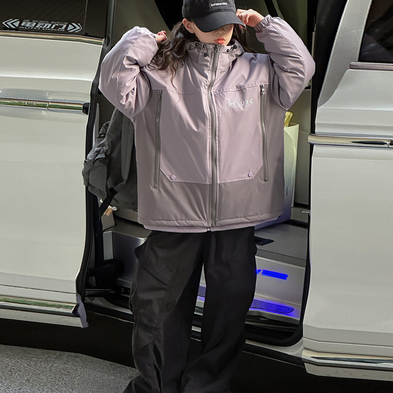 女童加厚冲锋衣三合一2025冬季新款大童时髦休闲户外保暖风衣外套|undefined