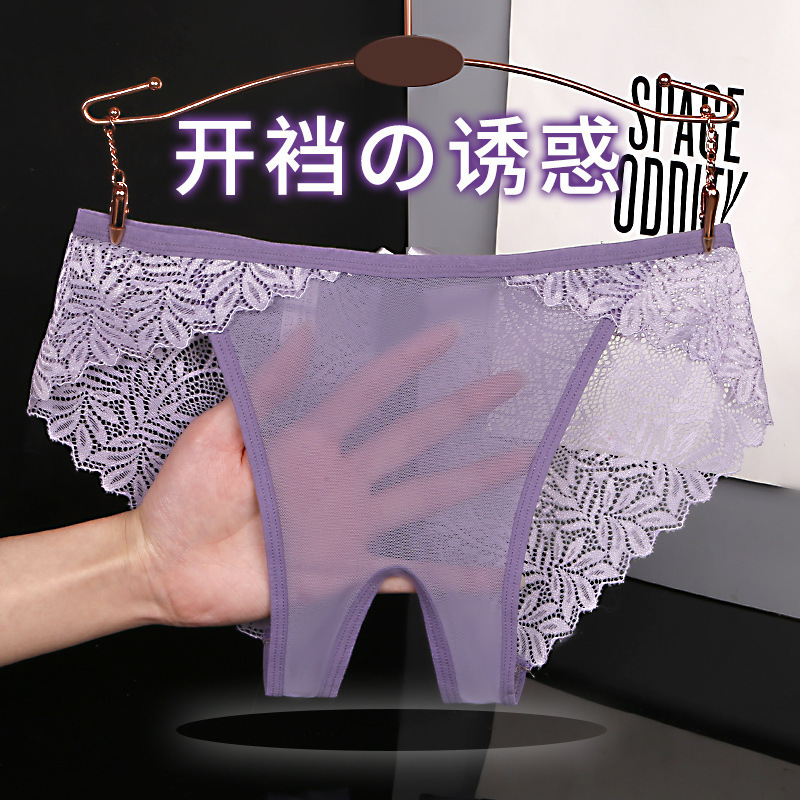 Women's underwear in stock bag charming temptation open crotch briefs lace mesh sweet bow 574