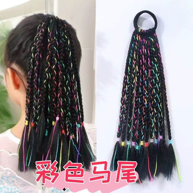 儿童假发彩色脏辫渐变色舞台表演彩色辫子发绳脏辫高温丝小辫子|undefined