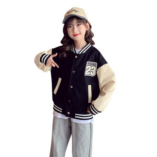 Girls' coats autumn  new spring and autumn girls' fashionable cardigan jackets medium and large children's clothing baseball uniform tops trendy