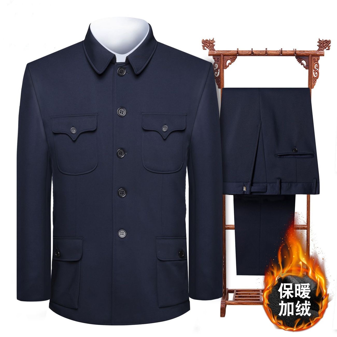 中老年中山装套装男春秋冬装老年人中山服老人外套男爸爸爷爷军装
