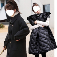 毛呢大衣羽绒服外套女年新款冬季长款牛角扣学院风小个子风衣氨纶