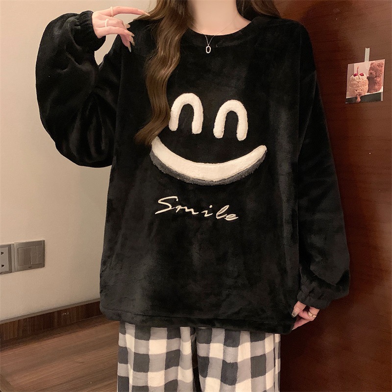 Plaid black smiley velvet