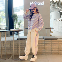 女童春秋款條紋衛衣套裝2023新款洋氣兒童裝秋季中大童秋裝兩件套