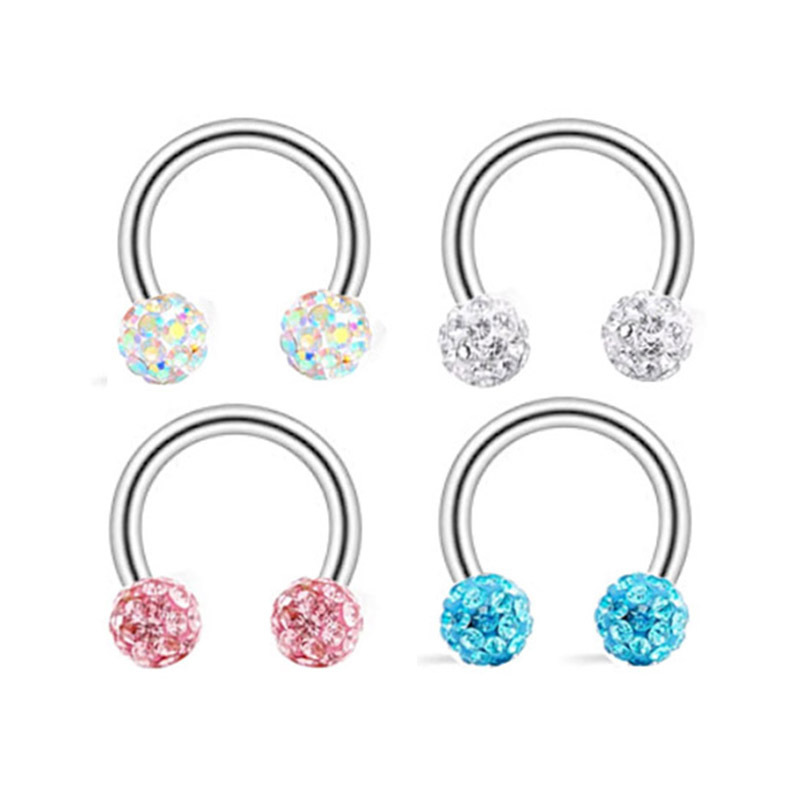 Fashion Geometric Stainless Steel Diamond Artificial Gemstones lip stud Ear Studs Nose Ring