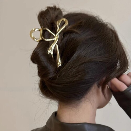  New Arrival Women's Hair Clip with Ribbon Bow on the Back of Head, High-End Silver Metal Clip Hairpin