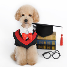 新款宠物衣服毕业服小狗衣服领结假两件套头带袖子泰迪比熊博美